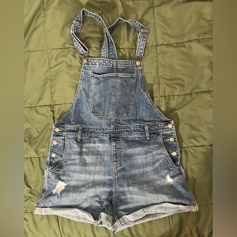 Old Navy Blue Denim Overall Shorts Large